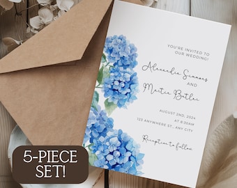 Hydrangea Wedding Invitation Watercolor Hydrangea Invitation Floral Wedding Invitation Editable Wedding Invitation Template