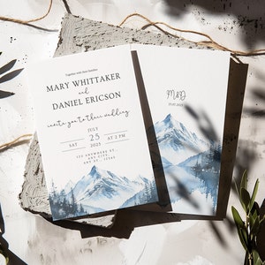 Hochzeit in den Bergen Bearbeitbare Hochzeitseinladung Winter-Hochzeit Hochzeitseinladung Vorlage Berghochzeit einladen