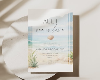 Beach Bridal Shower Invitation Template, Ocean Theme (Digital)