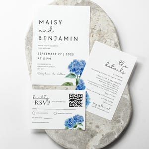 Blue Hydrangea Wedding Invitation Template Hydrangeas Wedding Suite Template Blue Flower Rustic Wedding Invitation Template Canva Editable