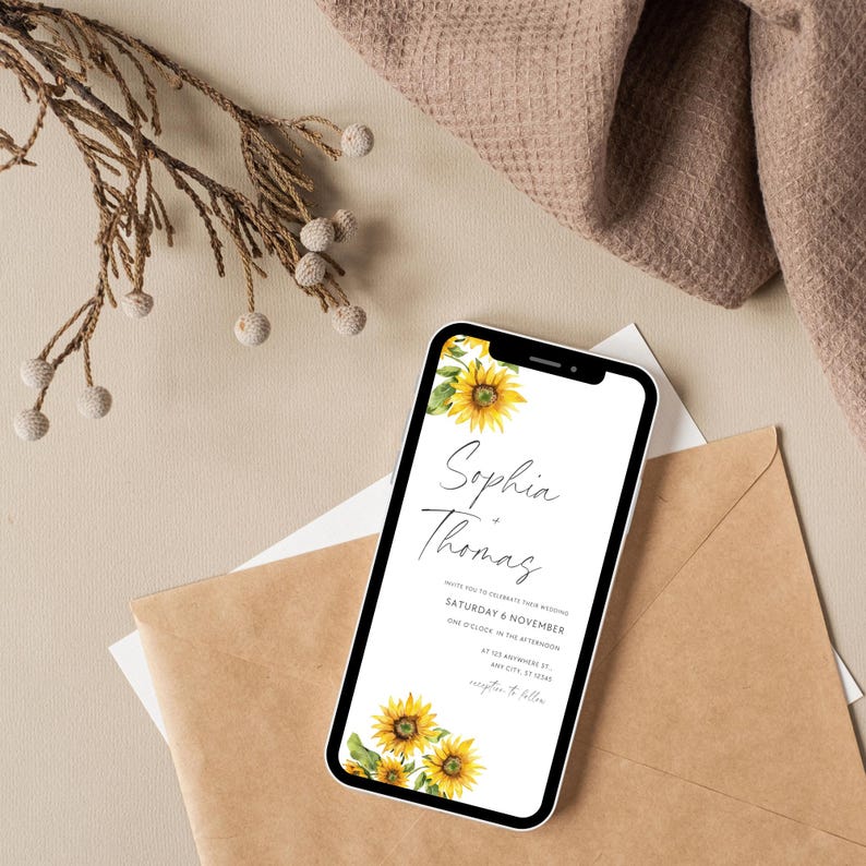 Digital Sunflower Wedding Invitation Template (Canva) image 8