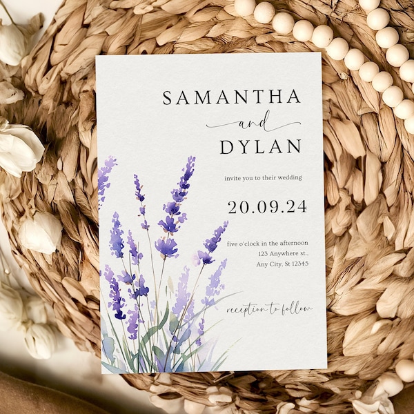 Lavender Wedding Invite Suite Lavender Wedding Evite Purple Wedding Invite Editable Wedding Invite Template