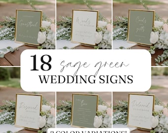 18 Sage Green Wedding Signs Light Sage Wedding Sign Bundle Reception Table Sign Wedding Decor Dark Sage Template DIY