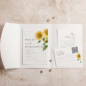 Modèle de faire-part de mariage tournesol Modèle de suite de mariage tournesol Modèle de faire-part de mariage rustique fleur jaune modifiable sur toile