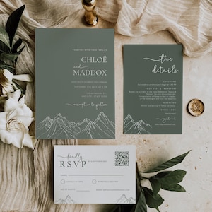 Hochzeitseinladung in den Bergen In Salbei Grüne Hochzeitseinladung Hochzeitseinladung Hochzeitseinladung Hochzeit Invite Template Sage