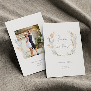 Wildflower Save the Date Template Suite Canva Floral Save the Date Invitation Wildflower Invite Boho Wildflower Invitation Watercolor