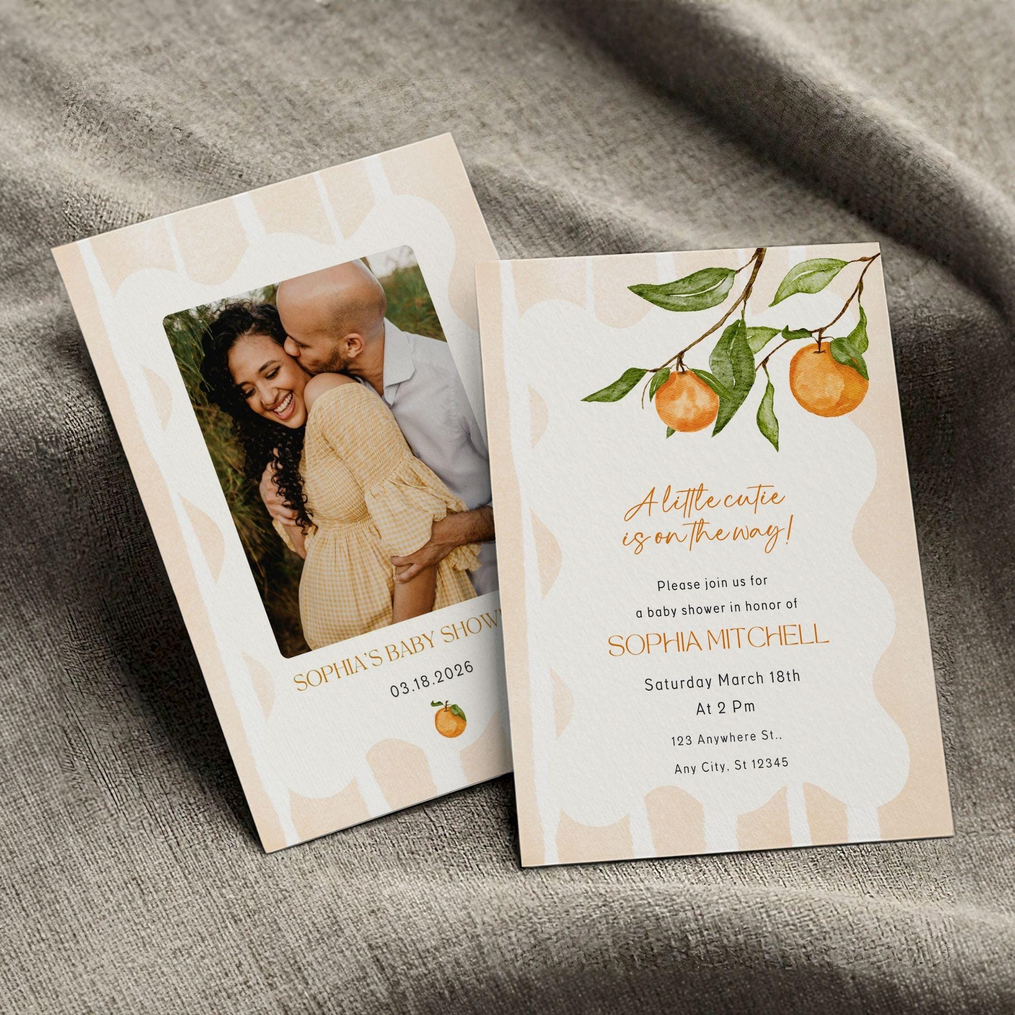 Sjabloon voor uitnodiging babyshower kleine schatje bewerkbare oranje  citrus babyshower Evite digitale uitnodiging Canva-sjabloon neutraal modern  - Etsy België, image size:2000x2000