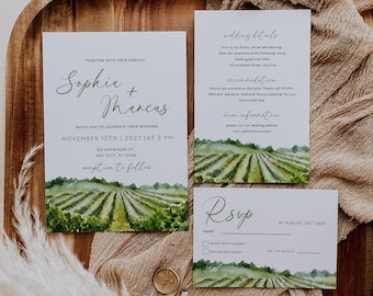 Vineyard Wedding Invitation Napa Wedding Invitation Winery Wedding Suite Country Wedding Invitation Watercolor Template