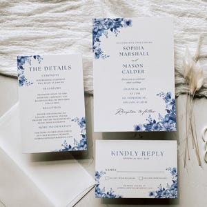 Blue Toile Wedding Invitation Template Chinoiserie Wedding Invitation Suite French Country Wedding Invite Classic Wedding Invitation Floral