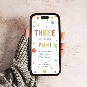 3rd Birthday Invite Three Times the Fun Third Birthday Invitation Digital Template image 3