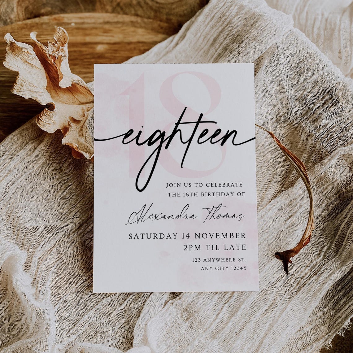 Editable 18th Birthday Invitation Elegant Eighteen Party Printable ...