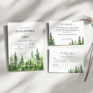Forest Wedding Invitation Forest Invitation Woodland Wedding Green Woods Wedding Invite Editable Forest Wedding Invitation Suite
