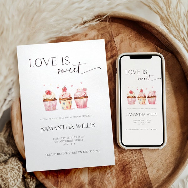 Love Is Sweet Bridal Shower Invitation Love Is Sweet Bridal Invite Template Editable Bridal Template Canva Bridal Shower Template