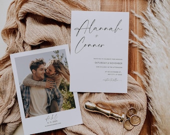 Elegant Minimalist Wedding Invitation Suite With Photo DIY Canva Template Invite Set Bundle Editable  Printable Wedding Stationery