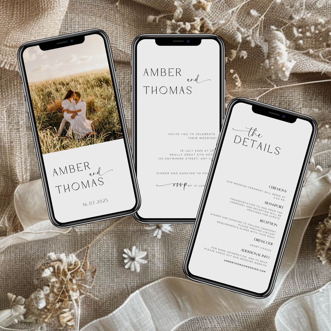 Digital Wedding Invitation Canva Template Modern Wedding Invitation