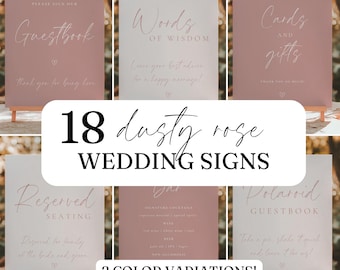 18 Dusty Rose Wedding Signs Blush Pink Wedding Sign Bundle Reception Table Sign Wedding Decor Rose Pink Template DIY