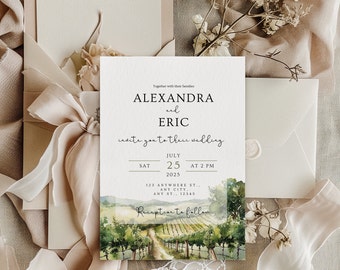 Winery Wedding Invitation Winery Wedding Invite Suite Country Wedding Invitation Evite Watercolor Wedding Invite Editable Invite Template