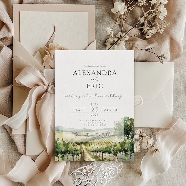 Winery Wedding Invitation Winery Wedding Invite Suite Country Wedding Invitation Evite Watercolor Wedding Invite Editable Invite Template