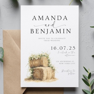 Hochzeitseinladung auf dem Bauernhof Hochzeit auf dem Land einladen bearbeitbare Hochzeitseinladung Rustikale Landhochzeit einladen bearbeitbare Einladung Canva