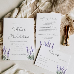 Lavendel-Hochzeits-Einladung Lavendel-Hochzeitsreihe Lavendel-Hochzeits-Einladung Aquarell-Lavendel-Blumen-Einladung Französische Landschaft
