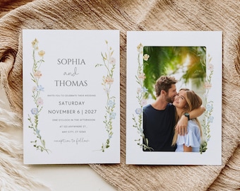 Wildflower Wedding Invitation Template Suite Canva Floral Wedding Invitation Wildflower Invite Boho Wildflower Invitation Canva Template