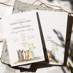 Western-Hochzeits-Einladung Landhochzeits-Einladung Scheunen-Hochzeit Cowboy-Stiefel Western-Hochzeit laden ein Bearbeitbare Hochzeitseinladungs-Reihe