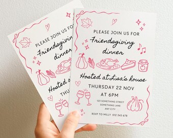 Pink Friendsgiving Dinner Invitation Friendsgiving Party Invite Printable Digital Evite