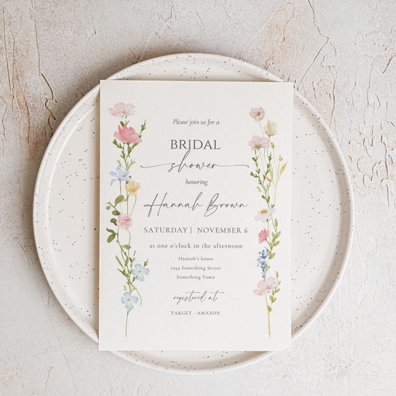 Wildflower Bridal Shower Invitation Editable Template Printable Floral Bridal Shower Invite Garden Bridal Shower Canva Template