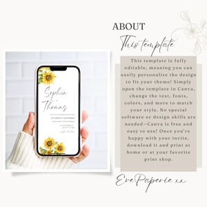 Digital Sunflower Wedding Invitation Template (Canva) image 2