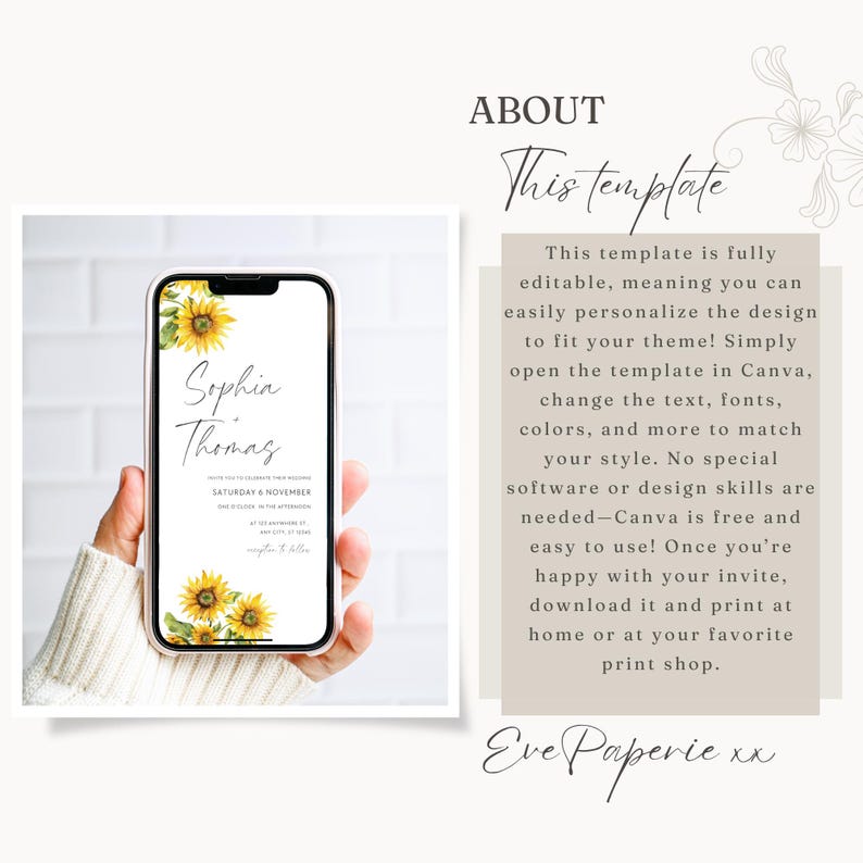 Digital Sunflower Wedding Invitation Template (Canva) image 2