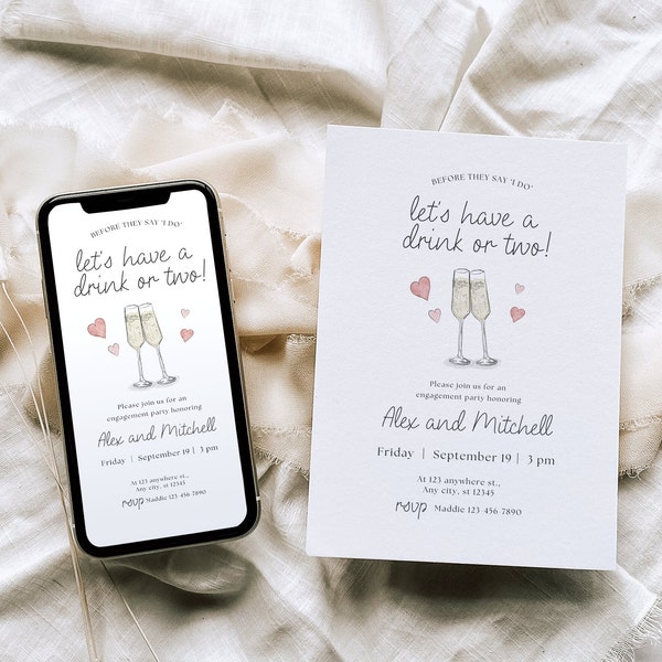 Plantilla elegante para invitación a fiesta de compromiso (editable en Canva)