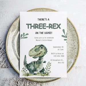 Three Rex Invitation Three Rex Birthday Invite Three Rex Birthday Invitation Dinosaur Invitation 3rd Birthday Invite Editable