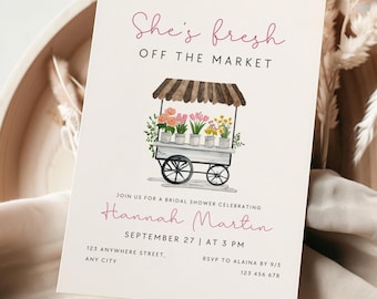Fresh off The Market Bridal Shower Invitation Rustic Watercolor Bridal Invite Template Editable Bridal Template Canva Bridal Shower Template