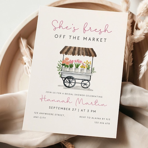 Fresh off The Market Bridal Shower Invitation Rustic Watercolor Bridal Invite Template Editable Bridal Template Canva Bridal Shower Template