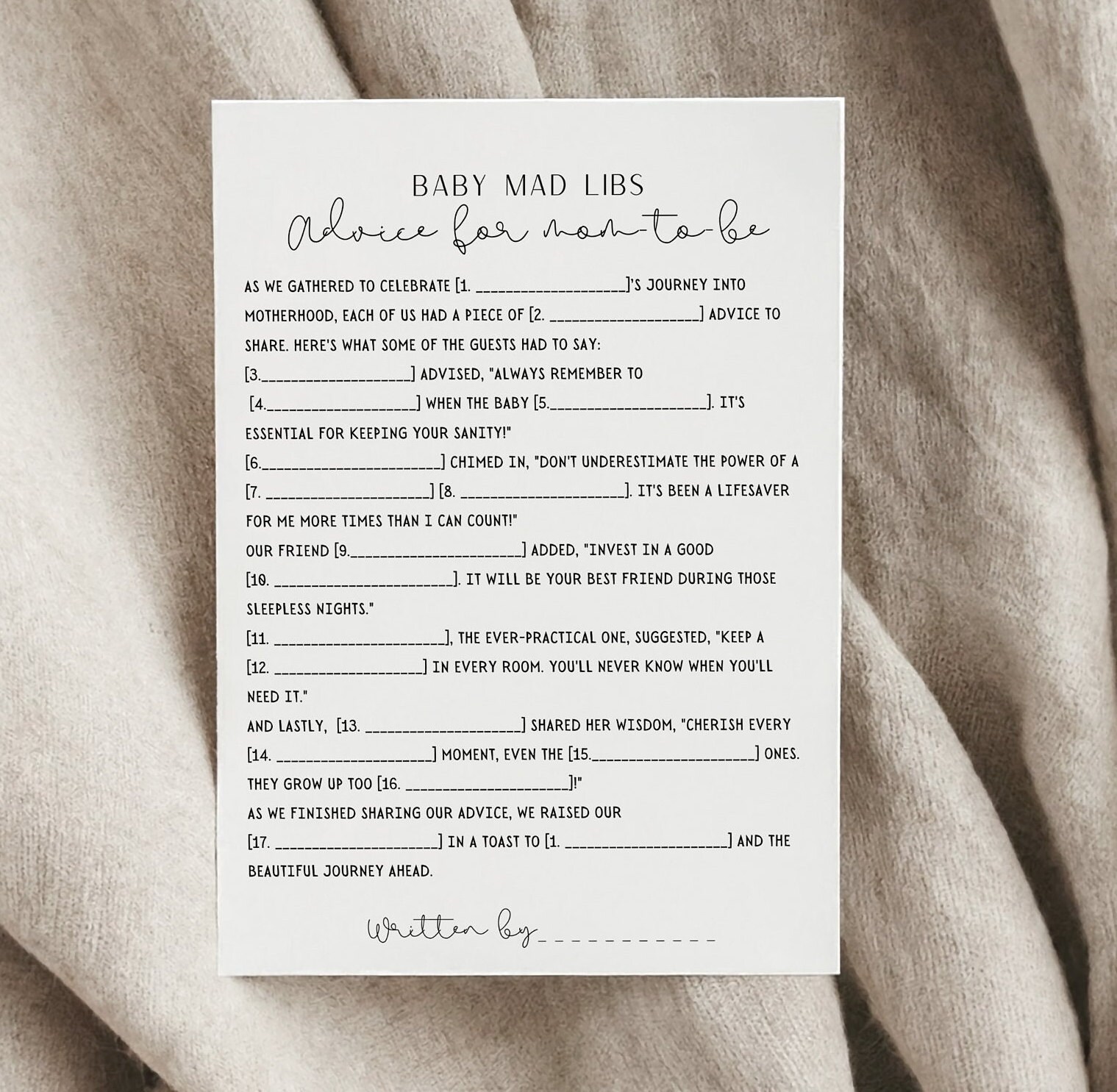 Fun Baby Shower Game Baby Mad Libs Editable Baby Shower Games ...