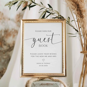 Wedding Guestbook Template Editable GuestBook Sign Modern GuestBook Sign Black and White Guest Book Sign