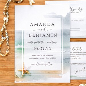Strand-Hochzeit einladen Vorlage Strand-Hochzeits-Einladung Bearbeitbares Hochzeitseinladung Strand-Hochzeit laden Bearbeitbares Einladung ein