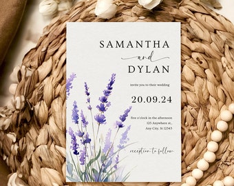 Lavender Wedding Invitation Watercolor Lavender Wedding Invite Purple Wedding Invitation Editable Wedding Invitation Template
