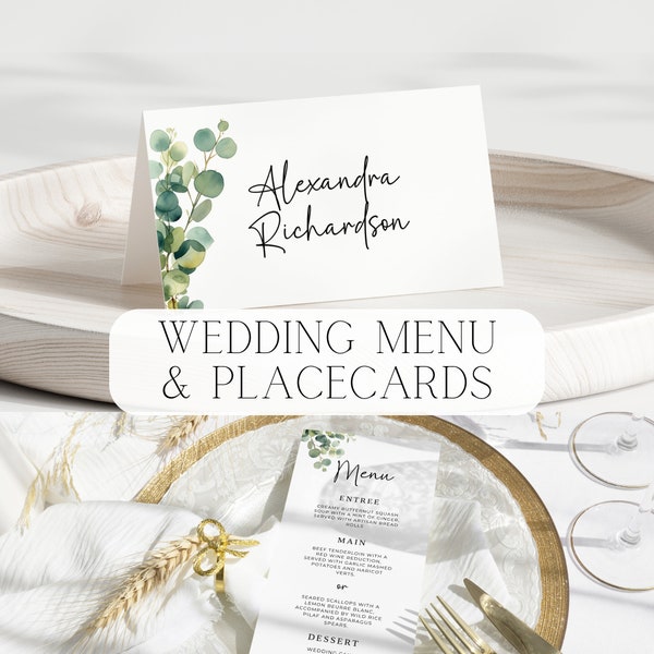 Eucalyptus Wedding Menu Place Card Eucalyptus Place Cards Wedding Menu Eucalyptus Greenery Place Cards