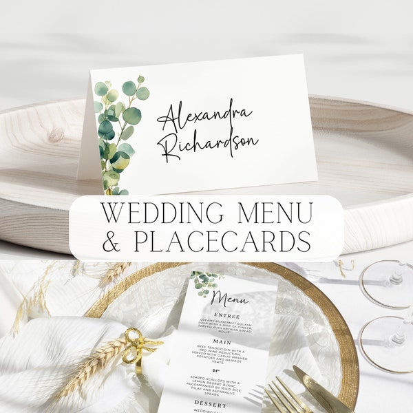 Marque-places eucalyptus pour menu de mariage Marques-places eucalyptus pour menu de mariage Marque-places Eucalyptus verdure