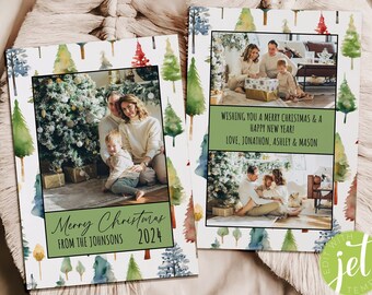 EDITABLE Christmas Photo Card Template, Merry Christmas, Christmas Tree Card, Picture Holiday Card Printable, Festive Christmas Card