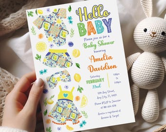 EDITABLE Lemon Baby Shower Invitation Template, Citrus Baby Shower Invite, Girl Baby Shower, Lemon Baby Clothes, Printable