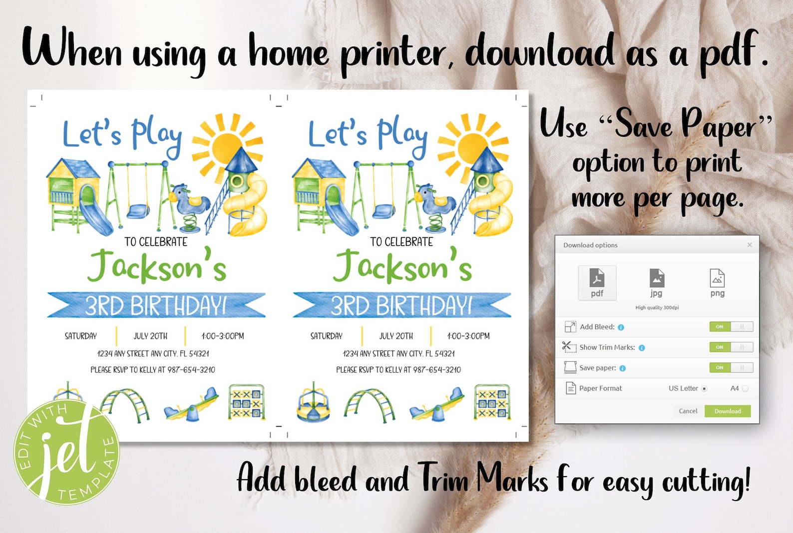 EDITABLE Playground Birthday Invitation Template, Any Age, Let's Play ...