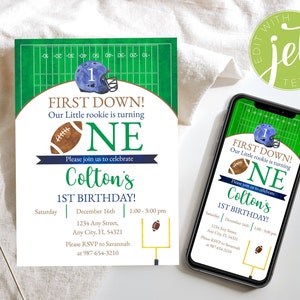 EDITABLE Football Birthday Invitation Template, First Down, Boy 1st Birthday Invite, Sports Birthday Party, Printable, Instant Download
