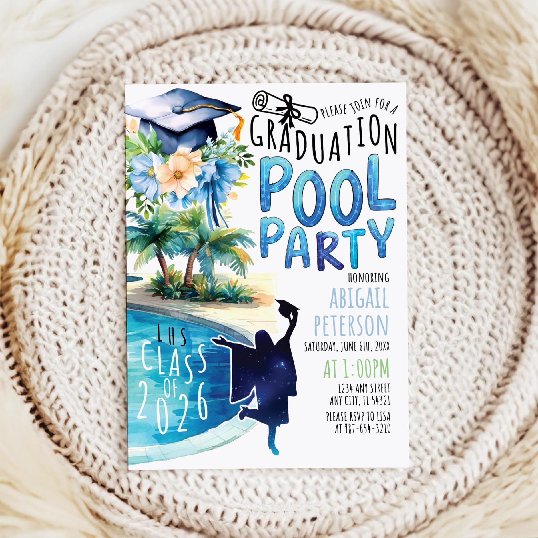 EDITABLE Graduation Pool Party Invitation Template, High School ...