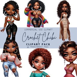 60 clipart de garota de crochê preto, clipart de garota chibi, clipart de garota afro, clipart de amor próprio de garota negra, garota bonita, gráficos PNG de garota negra Ca026
