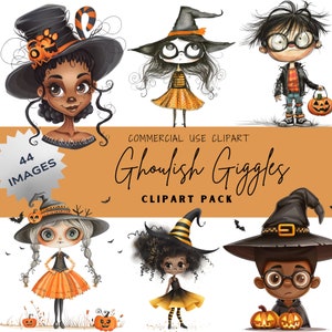 Ghoulish Giggles 44 Watercolor Quirky Kids in Spooky Costumes Halloween Clipart - High-Quality PNGs - Spooky Season - Sublimation - CA048