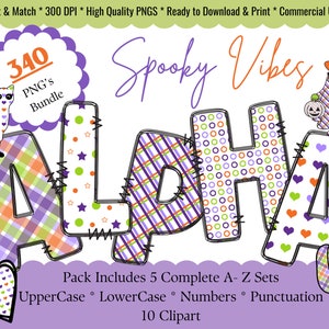 Halloween Doodle Alphabet Bundle, Halloween PNG Letters, Numbers & Accessories, Halloween Clipart, Witch Ghost Pumpkin Bat, Commercial CAF09