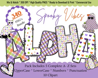 Clipart de Halloween: Alfabeto PNG, números, bruja y fantasma (comercial)