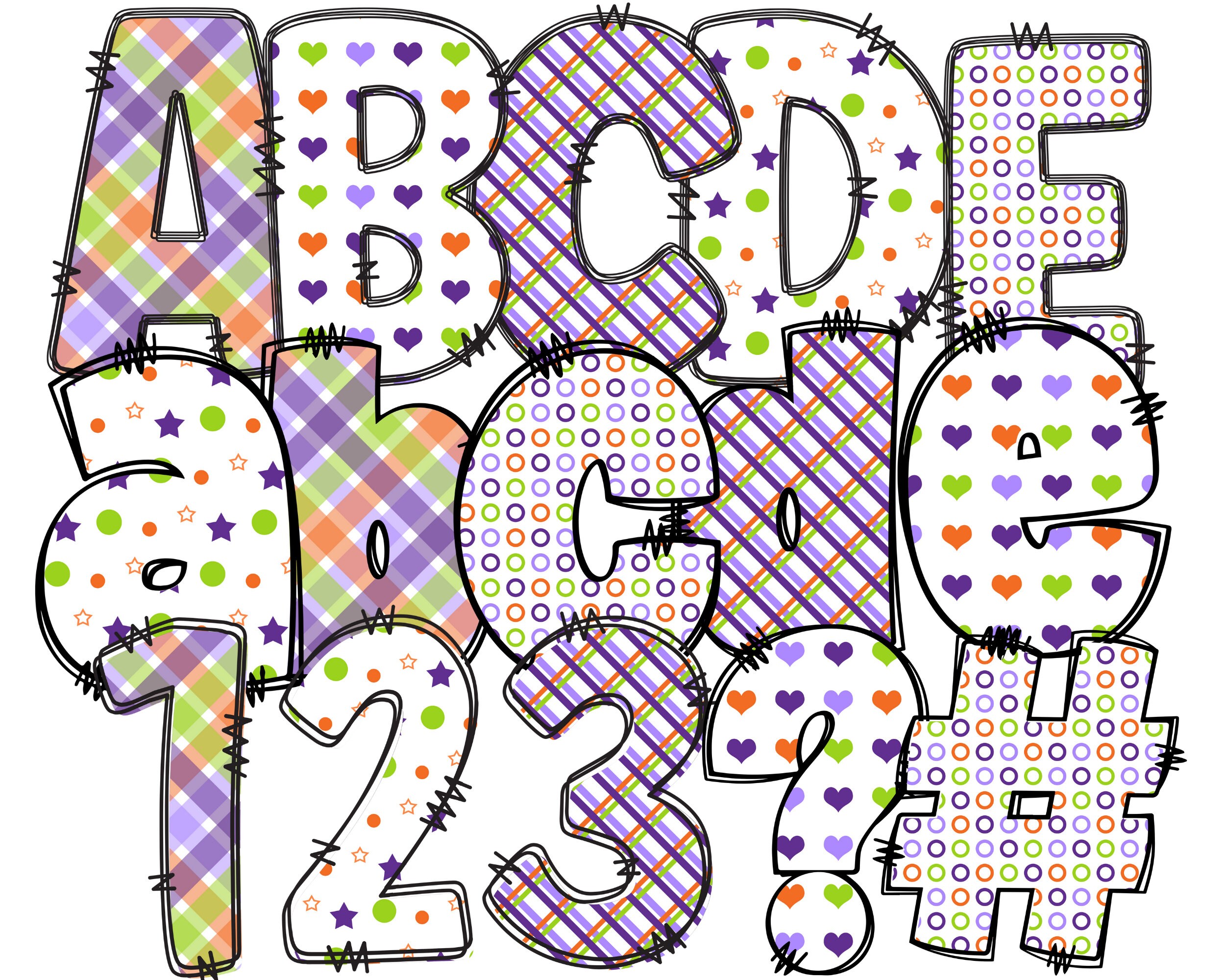 Halloween Doodle Alphabet Bundle, Halloween PNG Letters, Numbers ...